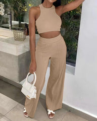 Casual Solid Color Sleeveless Vest Two-piece Set