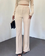 Solid Color Tube Top & Hollow Trousers Two-piece Set