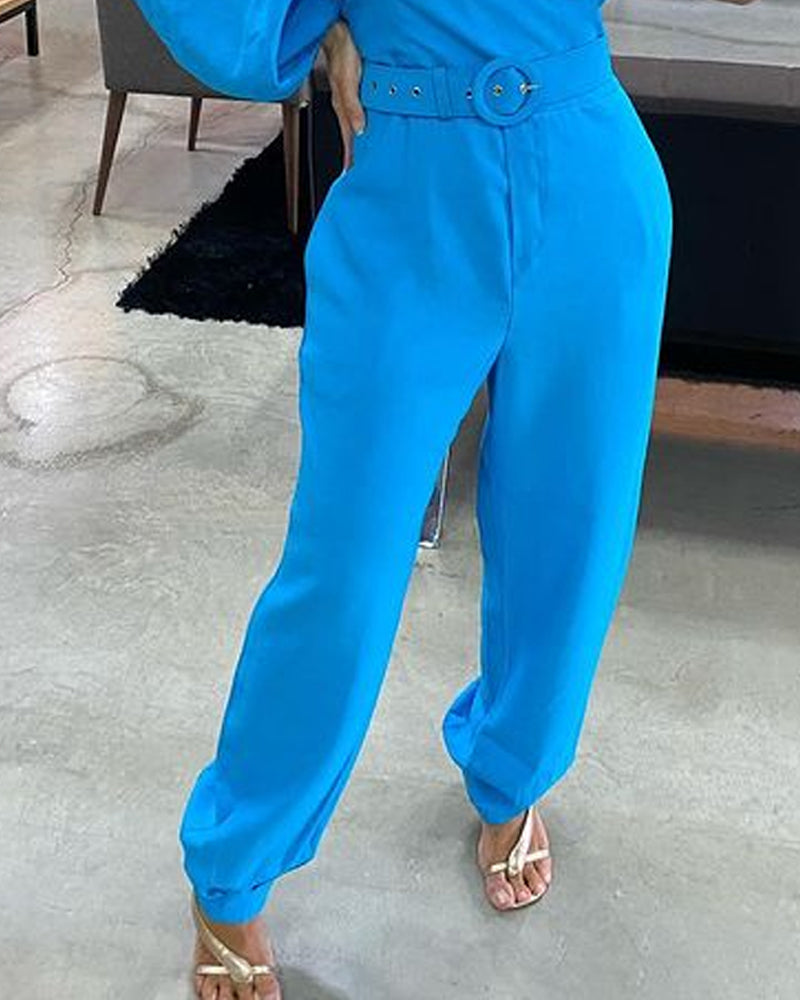 Fashion Solid Color One-sleeved Jumpsuit
