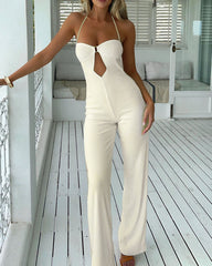 Sleeveless cutout solid color jumpsuit