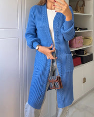 Solid Color Knitted Pocket Casual Cardigan