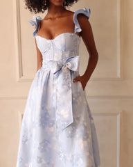 Butterfly sleeve printed waist dress