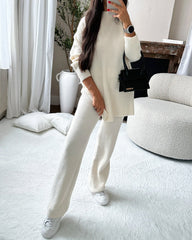 Solid Color Knitted Casual Fashion Two-piece Set