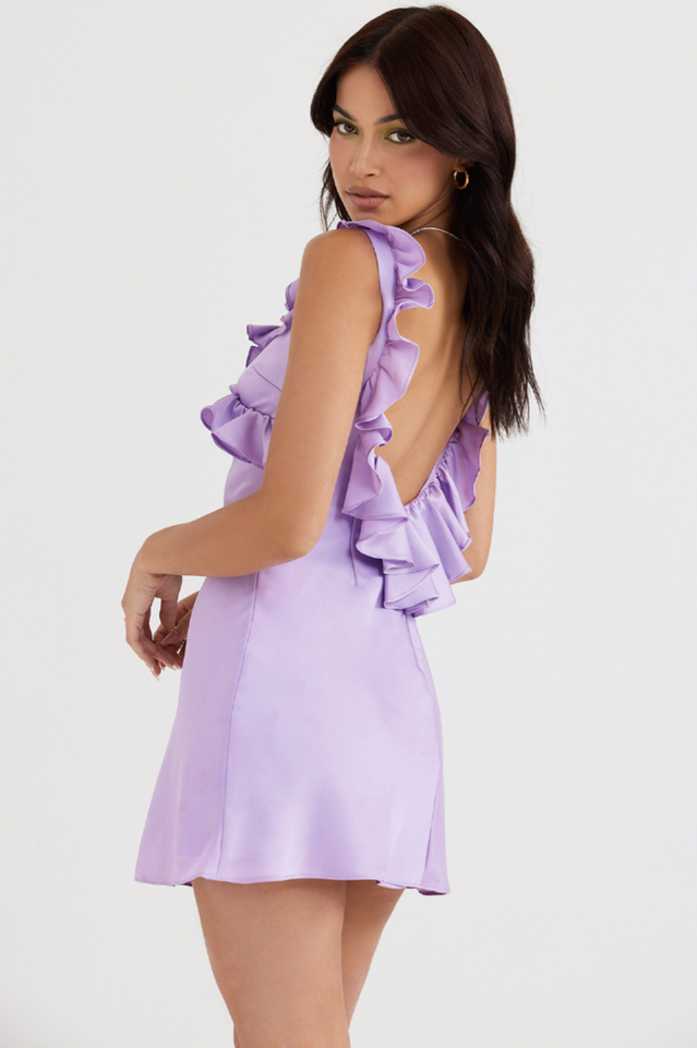 Orchid-Purple Satin Ruffled Dress