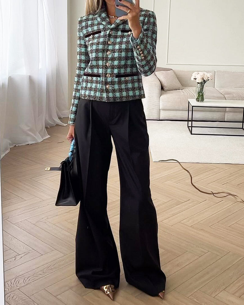 Small Fragrant Style Jacket & Wide-leg Pants Two-piece Set