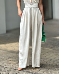 Casual Solid Color V-neck Pleated Jumpsuit