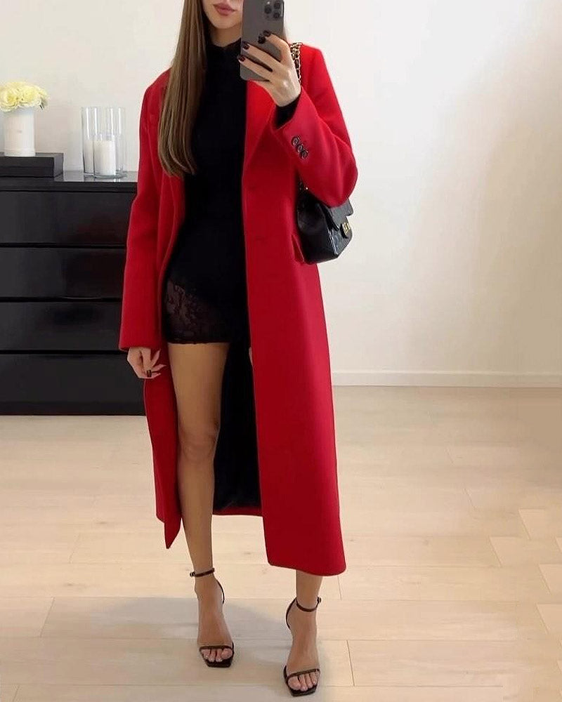 Solid Color Straight Style Fashionable and Versatile Coat