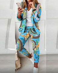 Fashion Print Long Sleeve Cardigan Suit