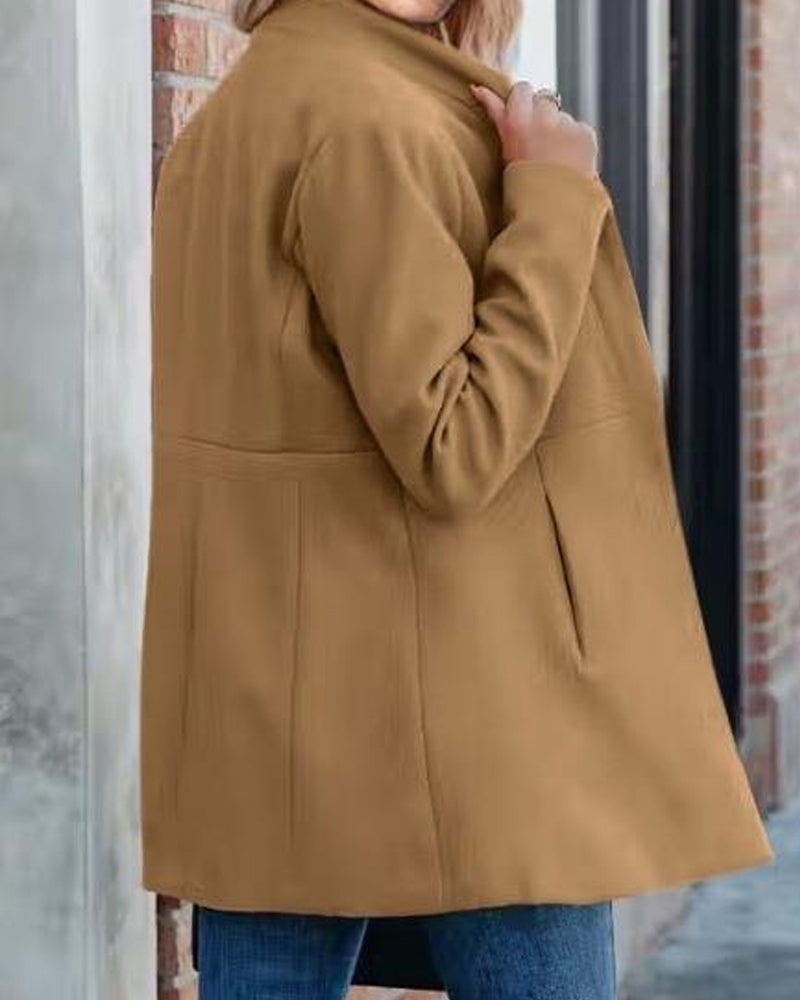 Solid Color Long Sleeve Pocket Wool Jacket