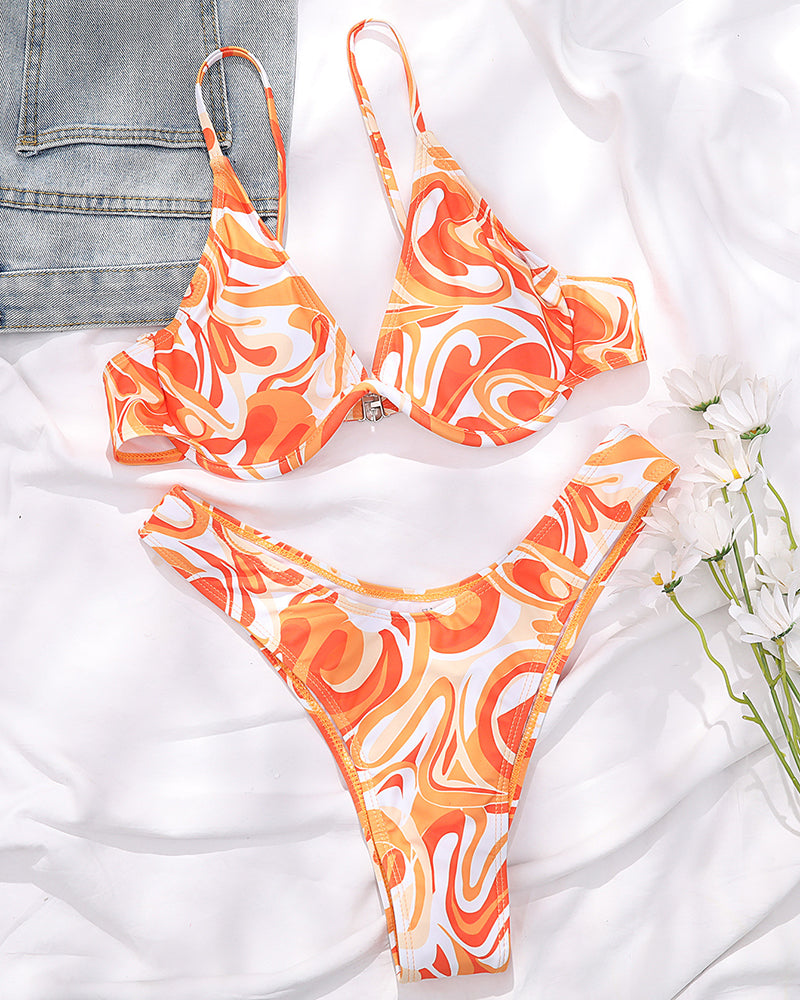 Orange Leopard Print Bikini Swimsuit