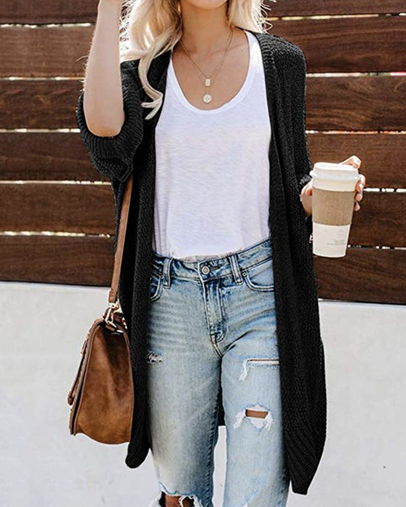 Solid Color Knitted Sweater Cardigan