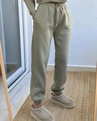 Solid Color Zipper Short Sweatshirt & Sweatpants Two-piece Set