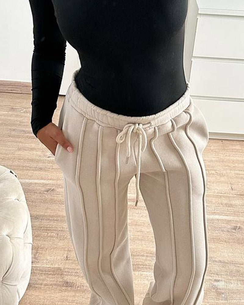 Solid Color Hollow Top & Three-dimensional Sweatpants Two-piece Set
