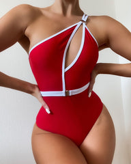 Solid-color one-piece swimsuit with cut-out sexy belt