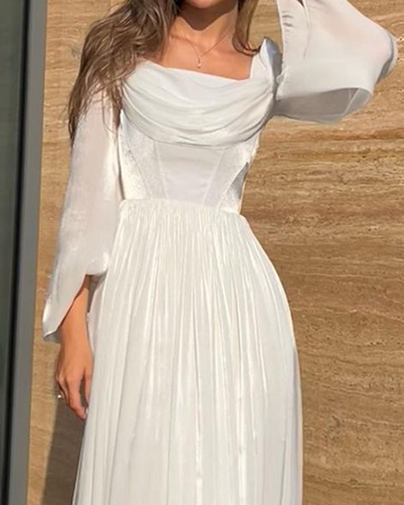 Long Pleated Solid Color Dress