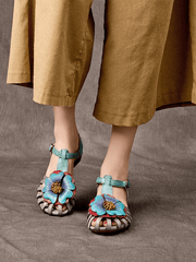 Babakud Women Original Vintage Floral Leather Sandals