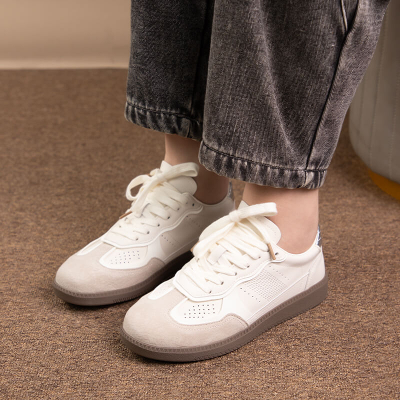 Babakud Women Retro Trendy White Sneakers