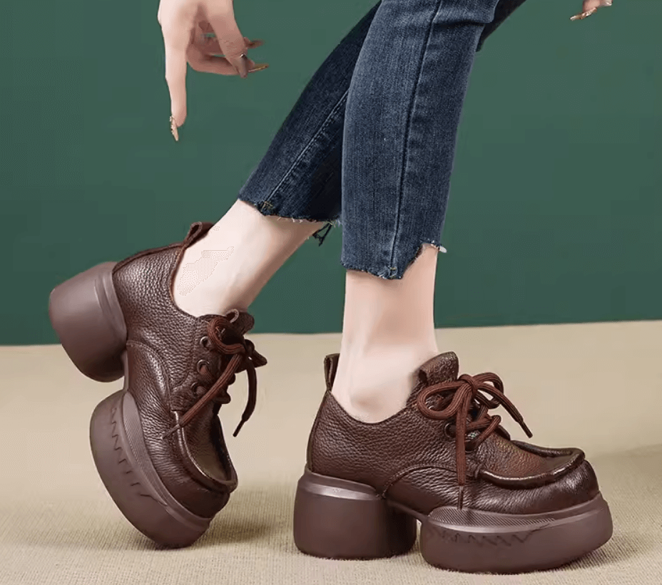 Babakud Women Genuine Leather Chunky Derby Shoes