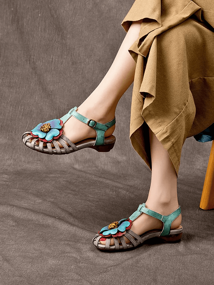 Babakud Women Original Vintage Floral Leather Sandals