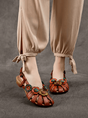 Babakud Women Retro Ethnic Style Hollow Floral Sandals