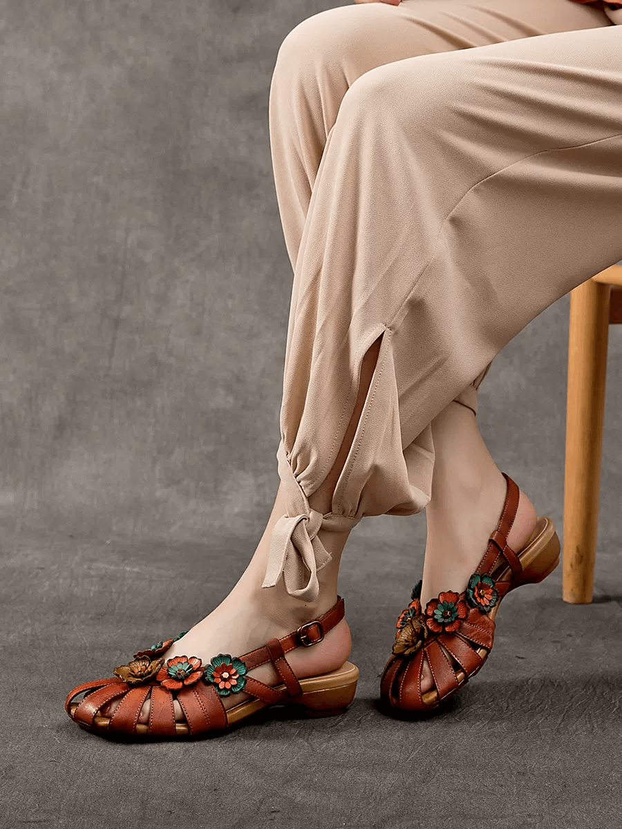 Babakud Women Retro Ethnic Style Hollow Floral Sandals