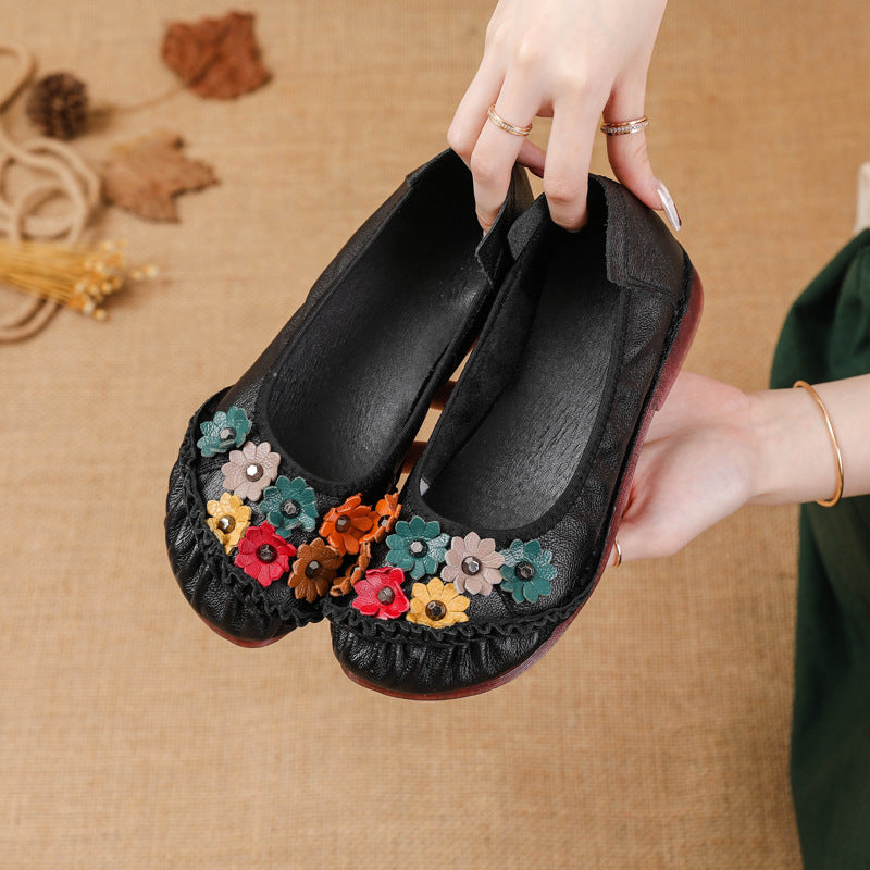 Babakud Women Genuine Leather Floral Slip- On Shoes