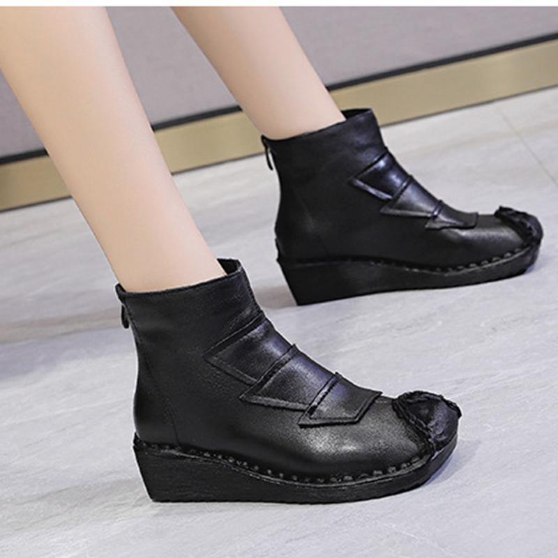 Casual Stitched Leather Ankle Boots