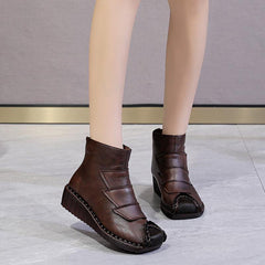 Casual Stitched Leather Ankle Boots