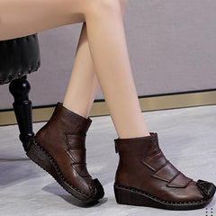 Casual Stitched Leather Ankle Boots