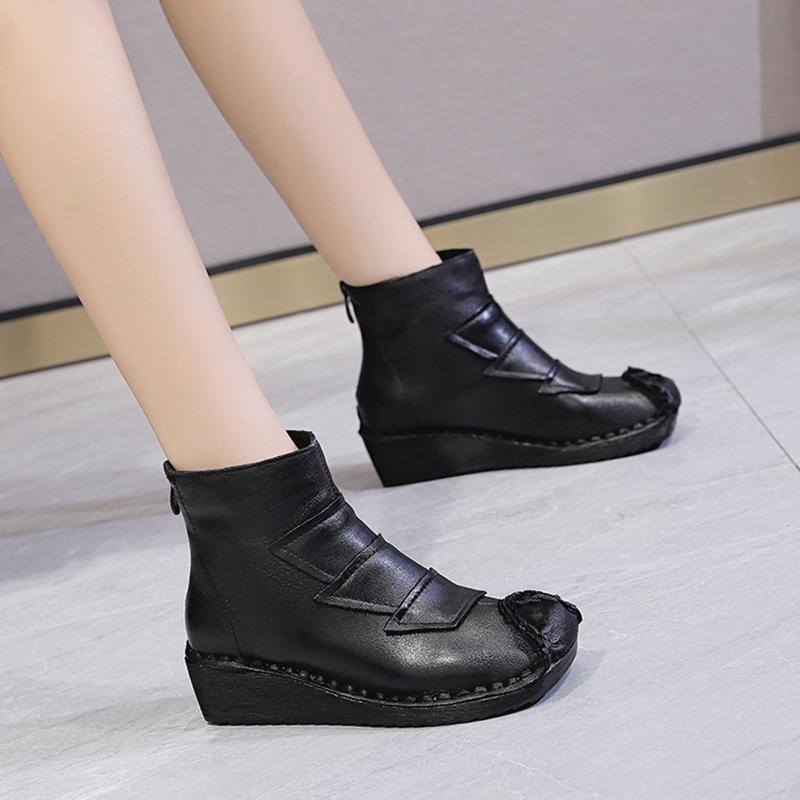 Casual Stitched Leather Ankle Boots