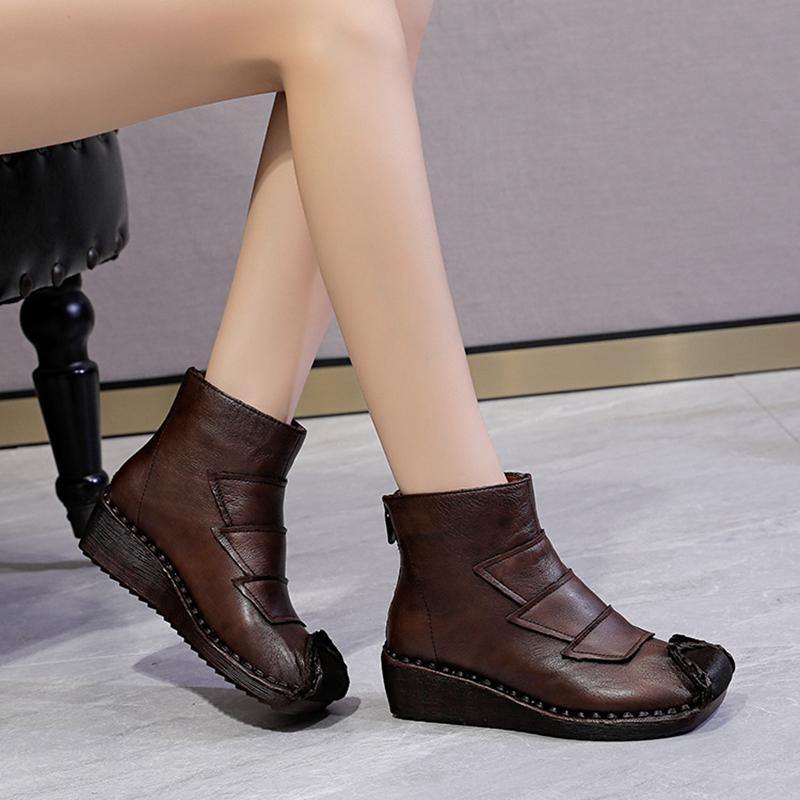 Casual Stitched Leather Ankle Boots