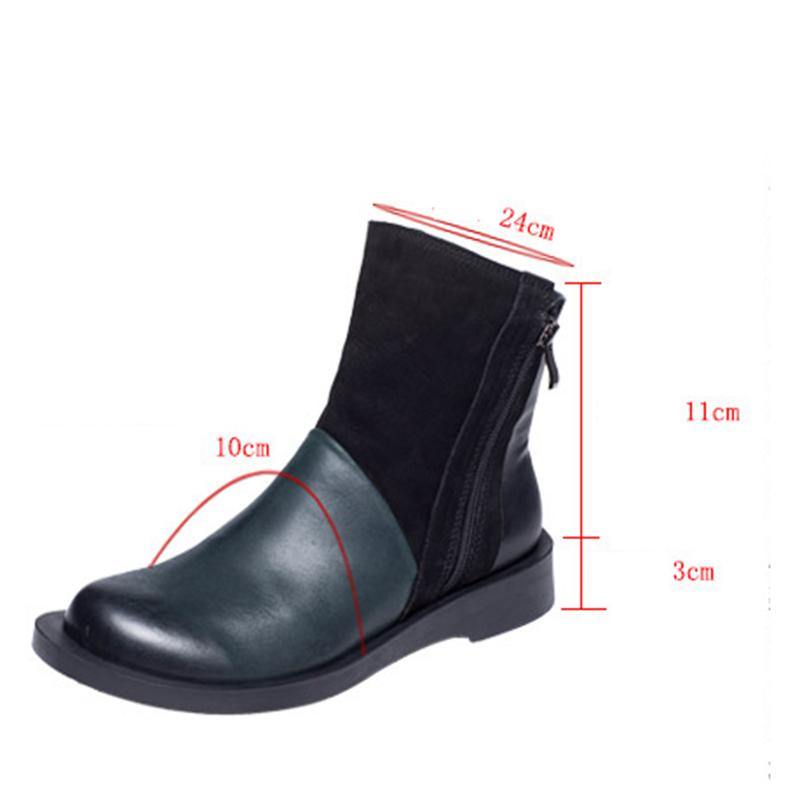 2023 Autumn Retro Leather  Double Zipper Short Boots