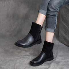 2023 Autumn Retro Leather  Double Zipper Short Boots