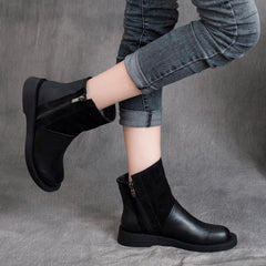 2023 Autumn Retro Leather  Double Zipper Short Boots