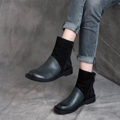 2023 Autumn Retro Leather  Double Zipper Short Boots