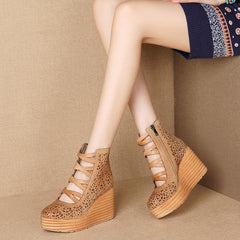 New Leather Hollow Platform Toe Cap Women's Shoes