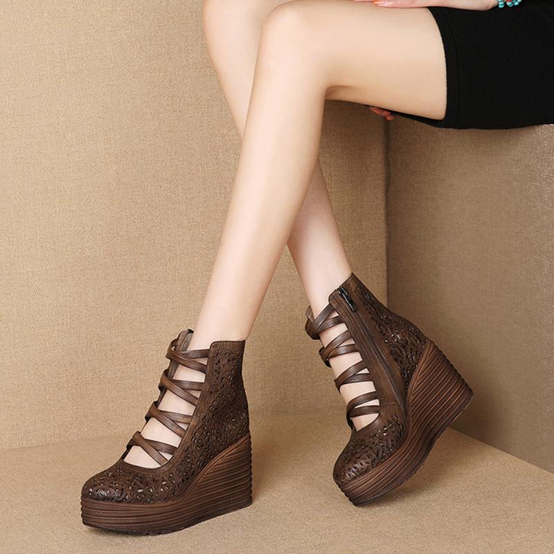 New Leather Hollow Platform Toe Cap Women's Shoes