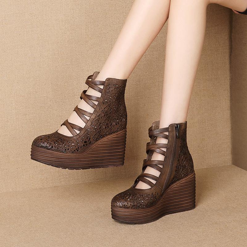 New Leather Hollow Platform Toe Cap Women's Shoes