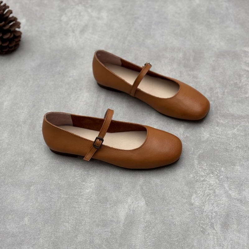 2024 Spring Handmade Leather Round Toe Maryjane Flat Shoes