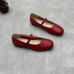 2024 Spring Handmade Leather Round Toe Maryjane Flat Shoes