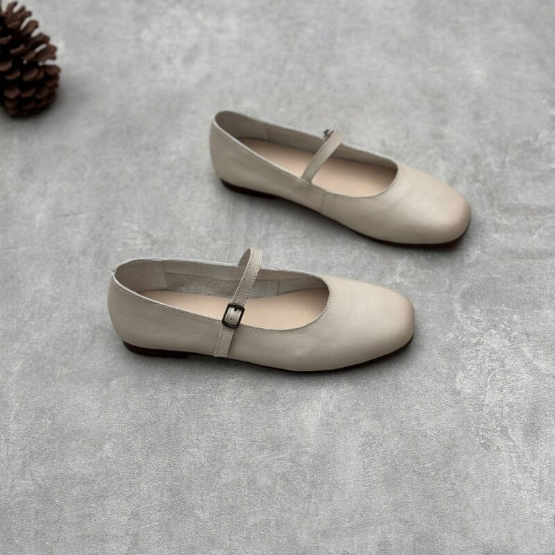 2024 Spring Handmade Leather Round Toe Maryjane Flat Shoes