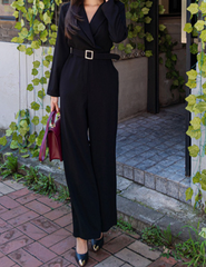 Long Sleeve Off Shoulder Solid Color Jumpsuit