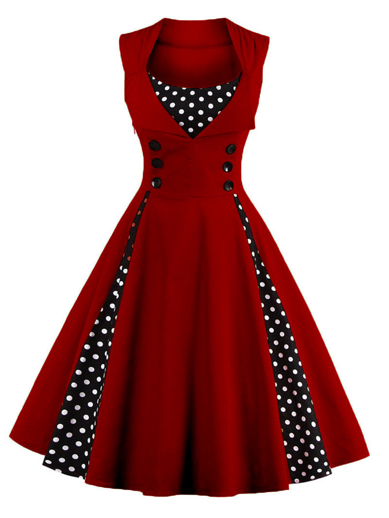 Solid Color Double Layer Puffy Polka Dot Lined Dress