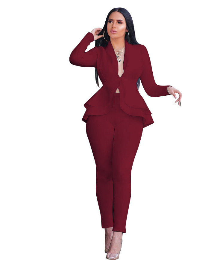 Fashion Solid Color Waist Two-piece Suit