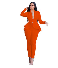 Fashion Solid Color Waist Two-piece Suit