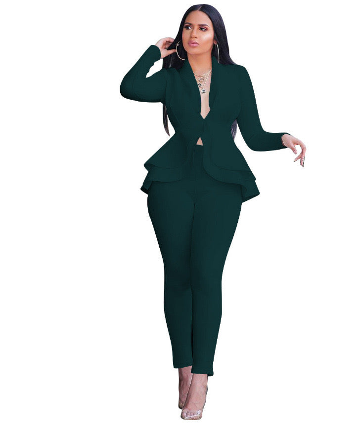 Fashion Solid Color Waist Two-piece Suit