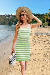 U Neck Sleeveless Striped Knitting Short Dress