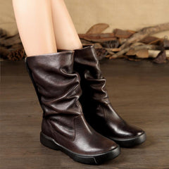 Autumn Winter Retro Wrinkled Women's Boots Cowhide