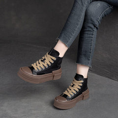 Autumn Casual Stylish Leather Patchwork Thick Soled Boots