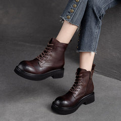 Autumn Classic Retro Leather Thick Soled Boots